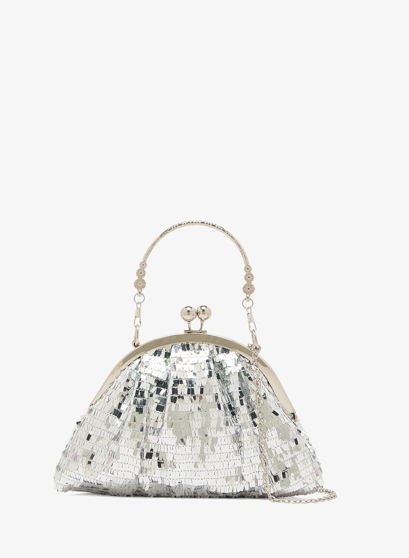 Ella Limited Edition Silver Sequin Clutch With Top Handle - Image 1